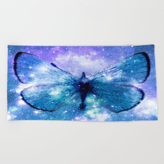 Celestial Butterfly Violet Teal Beach Towel