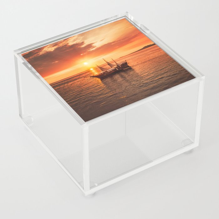 Ocean Sunset Pirate Ship Acrylic Box