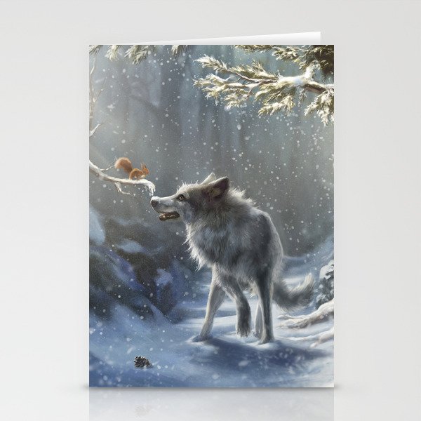 Friends: Wolf & Squirrel in Winter Stationery Cards
