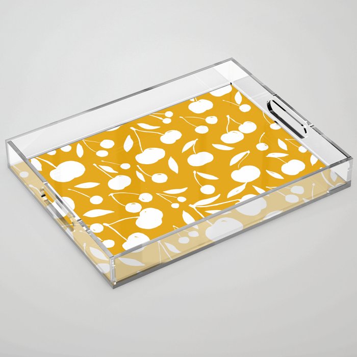 Cherries pattern - yellow ochre Acrylic Tray