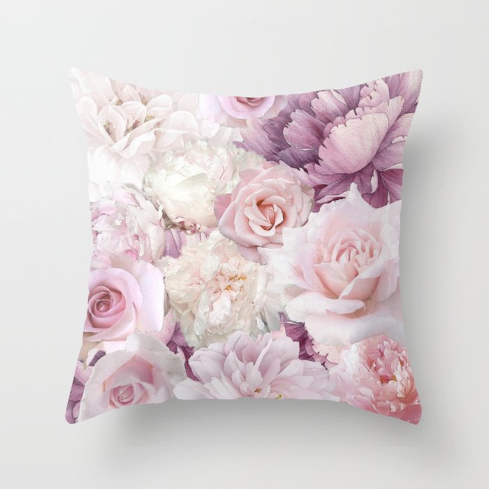 Big Pink Roses And Soft Summer Botanical Rose Flowers Throw Pillow