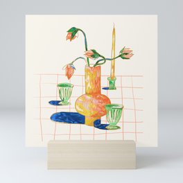 Colored Pencil flower vase, Bright and Vibrant Mini Art Print