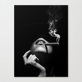 Woman smoking a cigar Canvas Print