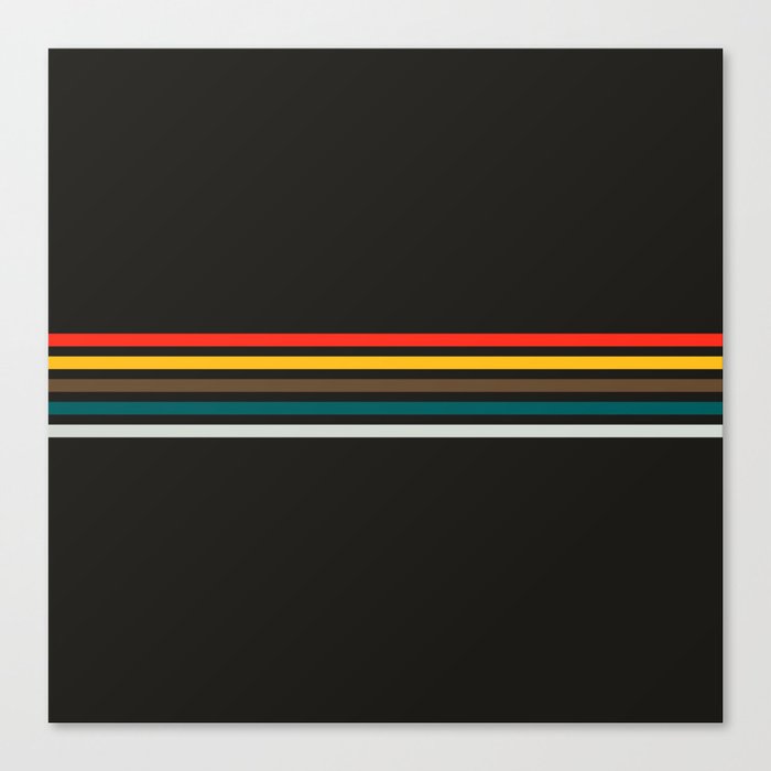 Shenina - Classic 1970s Style Retro Racing Stripes on Black Canvas Print
