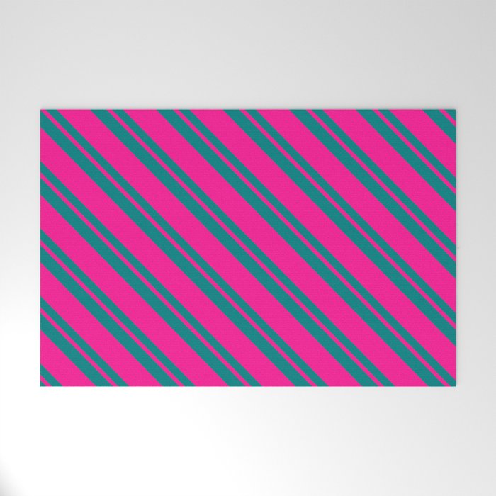 Deep Pink & Teal Colored Lined/Striped Pattern Welcome Mat