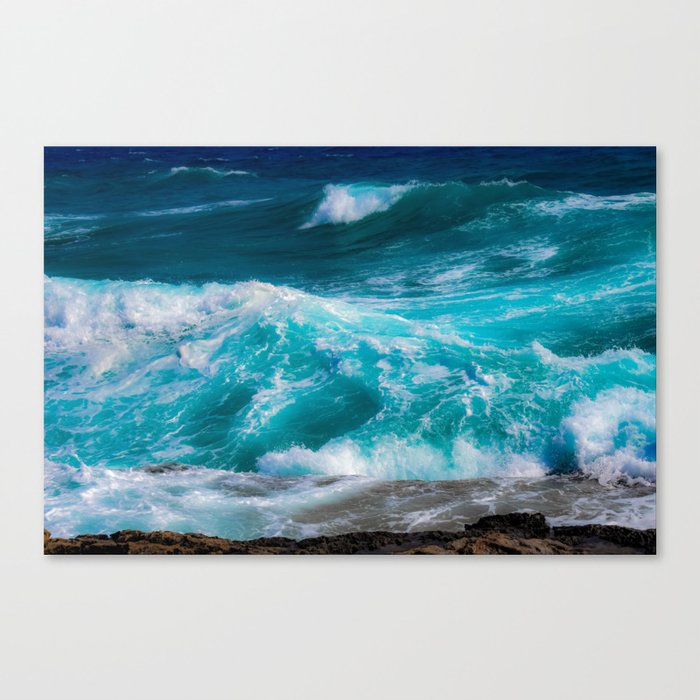 bright blue stormy waters Canvas Print