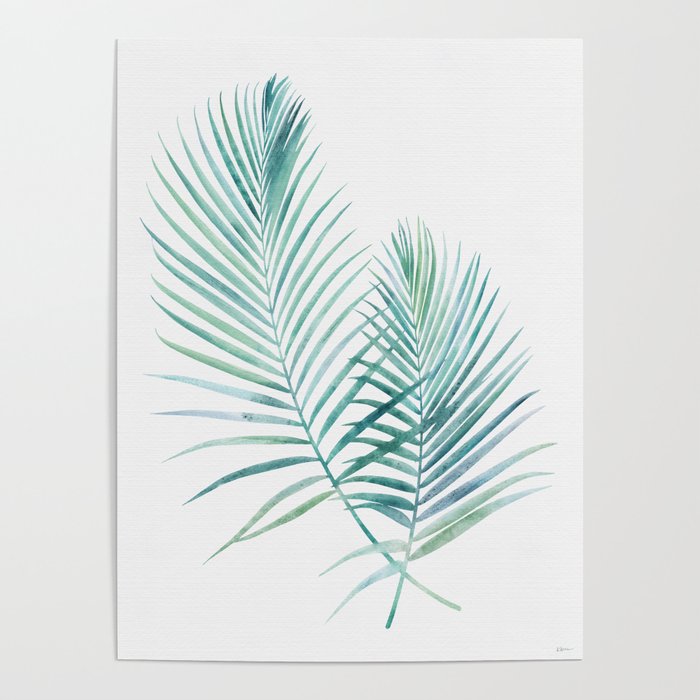 Twin Palm Fronds - Teal Poster
