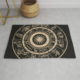 Vintage Zodiac & Astrology Chart | Charcoal & Gold Area & Throw Rug