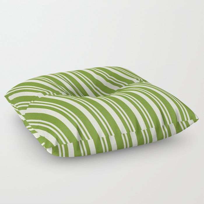 Beige & Green Colored Lines Pattern Floor Pillow
