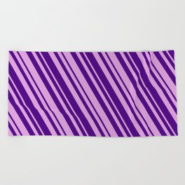 [ Thumbnail: Plum and Indigo Colored Lines/Stripes Pattern Beach Towel ]