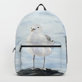 Seagull 2 Backpack | Ocean, Realism, Blue, Artwork, Seagull, Painting, Boat, Gift, Lover, Beach 