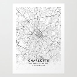 Charlotte, United States - Light Map Kunstdrucke