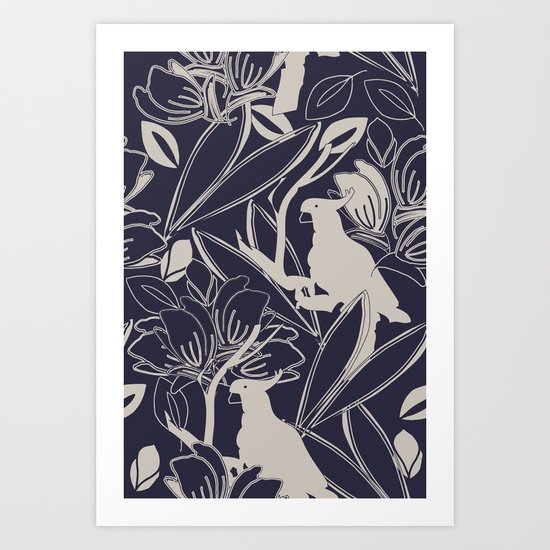 Cockatoo Evening Blue Art Print