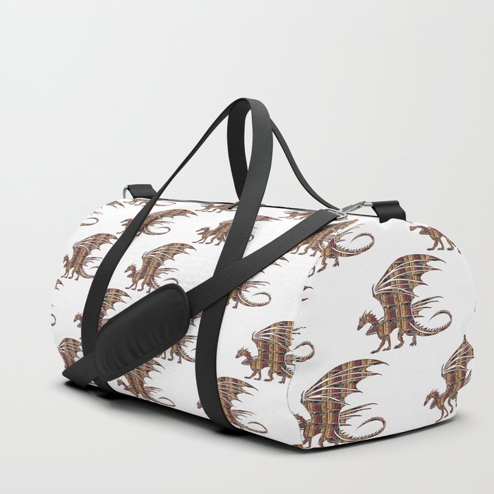 Dragon Silhouettes Filled with Vintage Books Duffle Bag