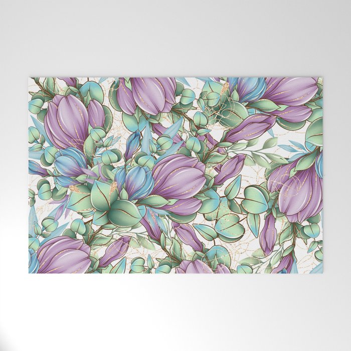 Elegant lavender blue mint green gold glitter floral Welcome Mat