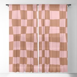 Hand Drawn Checkerboard Pattern (burnt orange/pink) Sheer Curtain