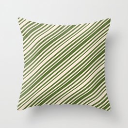 [ Thumbnail: Beige & Dark Olive Green Colored Pattern of Stripes Throw Pillow ]