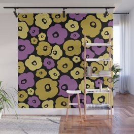 Colorful Retro Flower Pattern 189 Purple Gold Yellow and Black Wall Mural