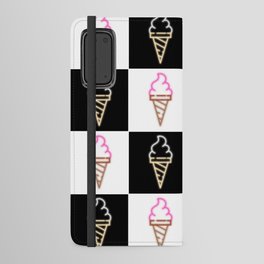time for ice cream neon sign checkerboard block Android Wallet Case