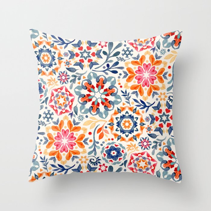 Watercolor Kaleidoscope Floral - desaturated Throw Pillow