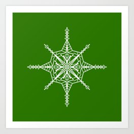 Snowflake One White Green Art Print