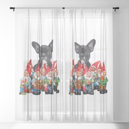 French Bulldog with funny Garden Gnomes Sheer Curtain