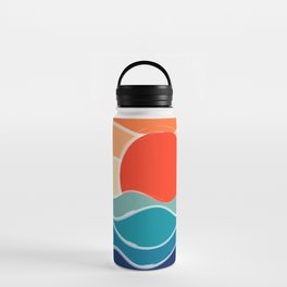 Retro 70s and 80s Color Palette Mid-Century Minimalist Nature Waves and Sun Abstract Art Water Bottle