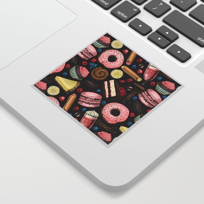 Sweet treats, Pink and blue on black Sticker