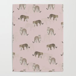 Modern Jungle Leopard Animals Pink Pattern Poster