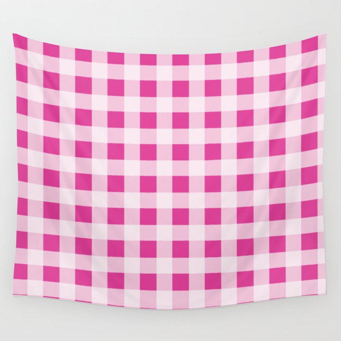 Barbie Pink Picnic Gingham Wall Tapestry by Olivia Bloom