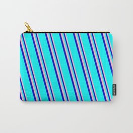 [ Thumbnail: Pink, Blue, and Cyan Colored Lines Pattern Carry-All Pouch ]