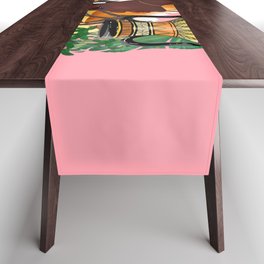 African woman,tiger,pink background . Table Runner