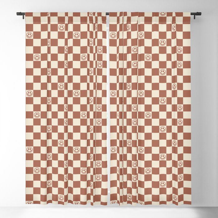 Smiley Face & Checkerboard (Milk Chocolate Colors) Blackout Curtain
