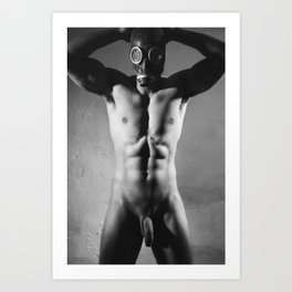 Erotic Photograph Nude Male with gasmask #E0024 Art Print