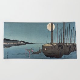 TIR-FA-Japan Print - Fūkeiga - Night Time Japanese Fishermen Beach Towel