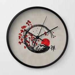 Zen Enso Circle and Sakura Branches Wall Clock