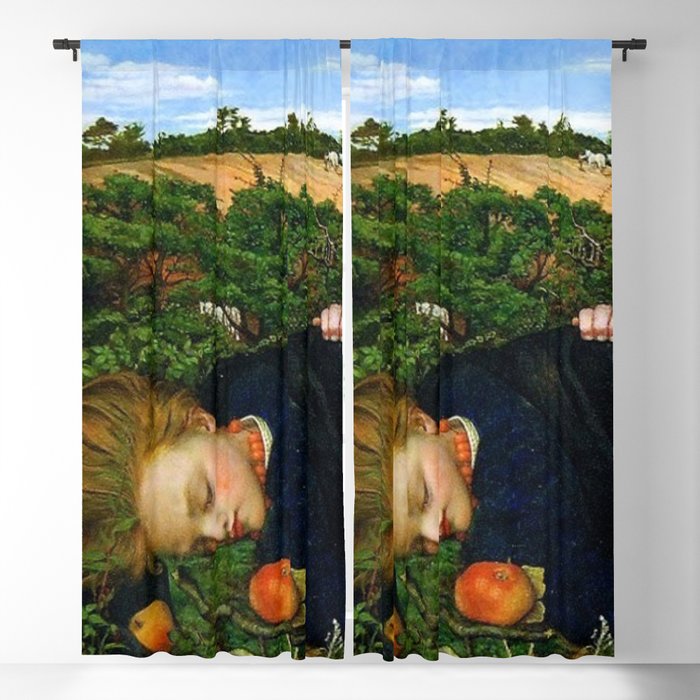 Robins of Modern Times, A girl and her dreams pastoral landscape by John Roddam Spencer Stanhope Blackout Curtain