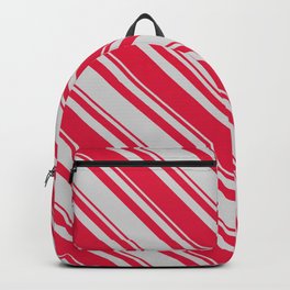 [ Thumbnail: Light Grey and Crimson Colored Lines/Stripes Pattern Backpack ]