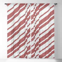 [ Thumbnail: Mint Cream & Dark Red Colored Striped Pattern Sheer Curtain ]