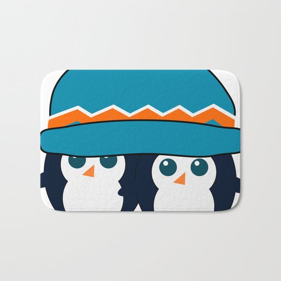 When two cute penguins find a beanie Bath Mat