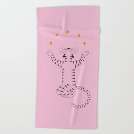 Tiger With Mandarins (pink) Beach Towel