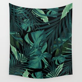 Tropical Jungle Night Leaves Pattern #1 #tropical #decor #art #society6 Wall Tapestry
