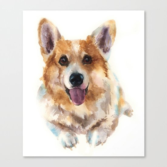 Corgi painting, watercolor Corgi, dog paintings, dog breed mugs, dog breed pillows Canvas Print