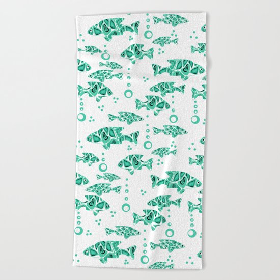 The green fish . Beach Towel