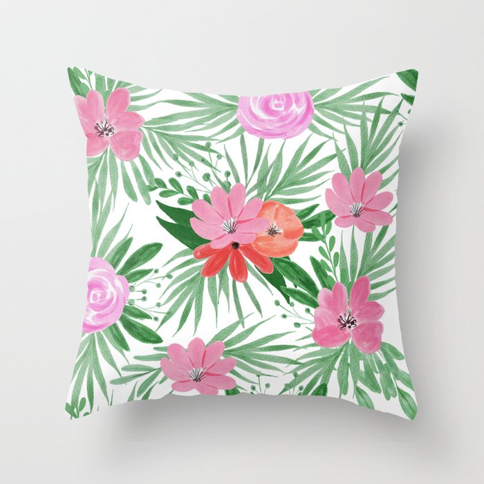 Flowers & Leaves Watercolor Pattern  Throw Pillow
