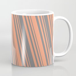 [ Thumbnail: Grey and Light Salmon Colored Lined Pattern Coffee Mug ]