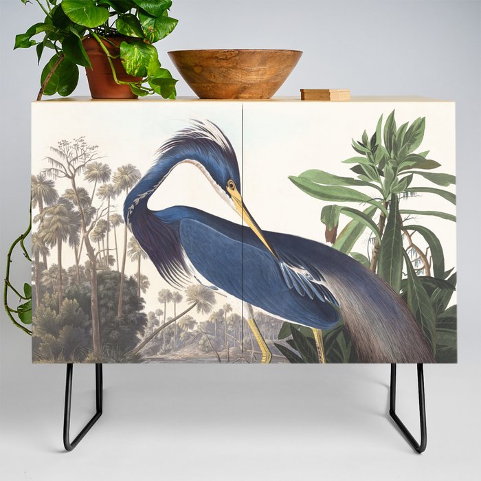 Louisiana Heron Bird Blue Yellow Painting Credenza