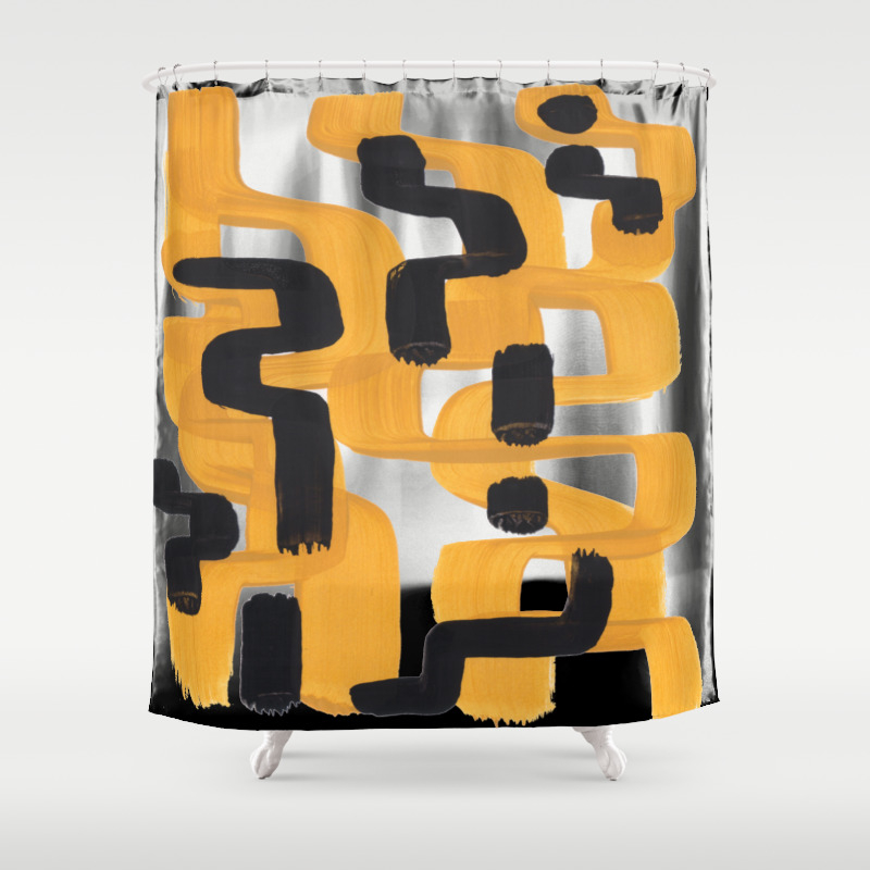 Mid Century Abstract Black Yellow Fun Pattern 60 S Ripple