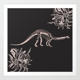 pastel brontosaurus skeleton with floral accents Art Print
