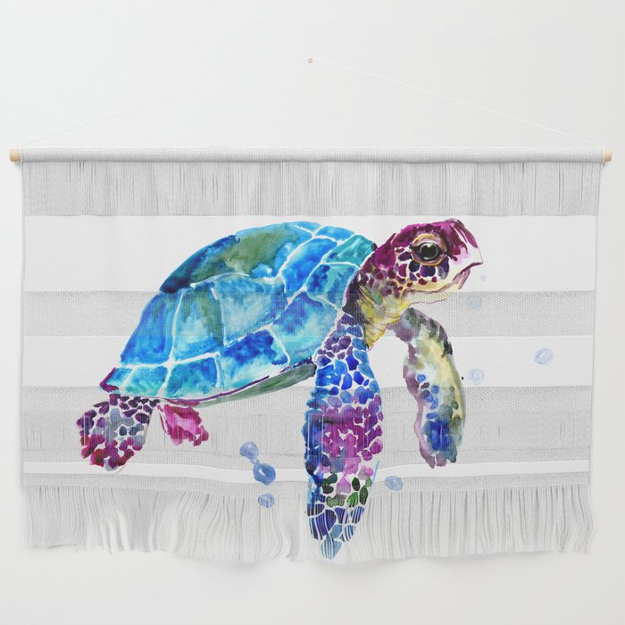 Sea Turtle, Blue Purple Turtle illustration, Sea Turtle design Wall Hanging